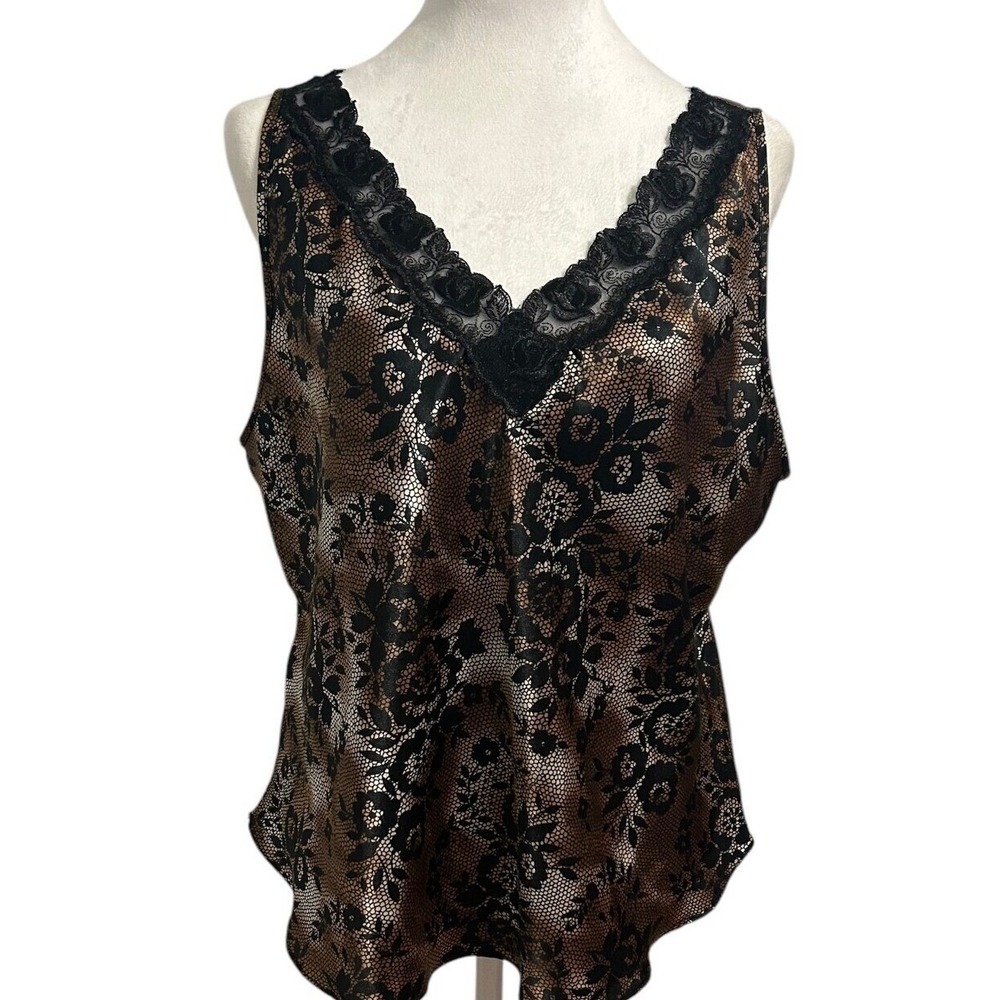 Vintage Y2K babydoll XL black lace look tank‎ silky grunge witch fairy whimsy